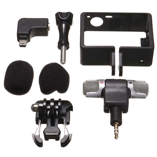 External Microphone with Mic Adapter Standard Frame Kit Fit for GoPro Hero 4 3 Plus 3