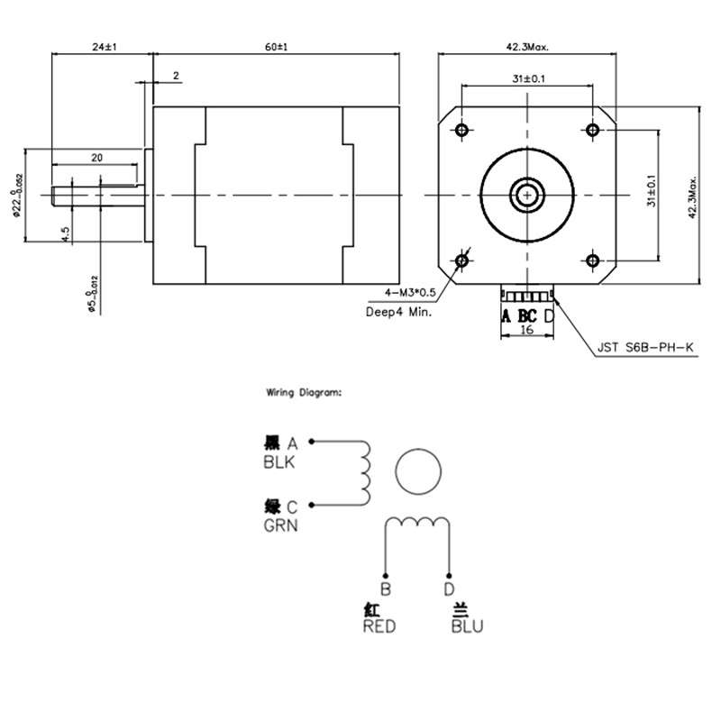 Creality 3D Two Phase 42-60 RepRap 60mm Y-axis Stepper Motor For CR-10 400 500 3D Printer - 0.49kg