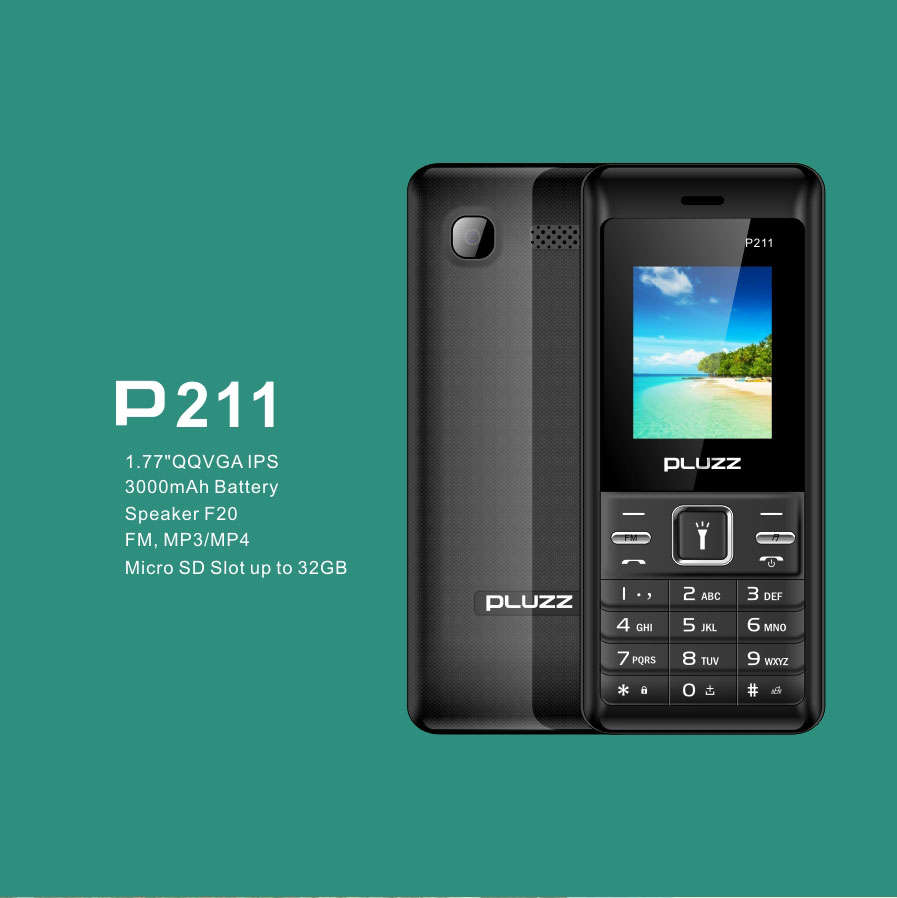 PLUZZ P211 1.77'' 3000mAh FM Radio Flashlight Big Speaker Dual SIM Card Long Standby Feature Phone
