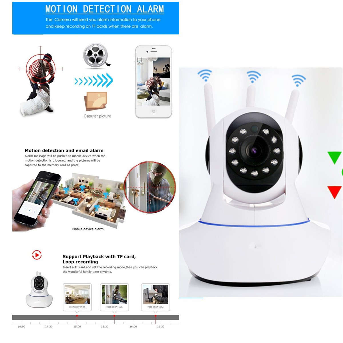1080P 360 Panoramic Wireless Wifi Security IP Camera Monitor Night Vision CCTV - 0.35kg