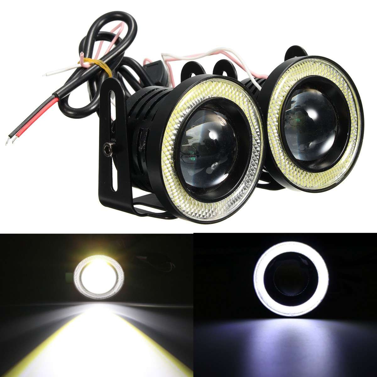 Universal 2.5Inch COB LED Fog Lights White Angel Eyes Halo Ring Daytime Running Lights DRL Projector
