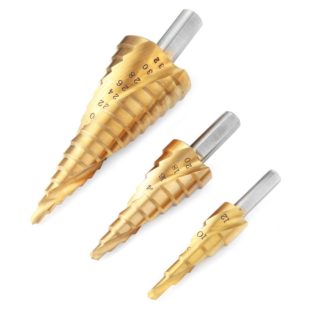 3pcs 4-12/4-20/4-32mm HSS Titanium Coated Step Drill Bit Triangle Shank Step Drill