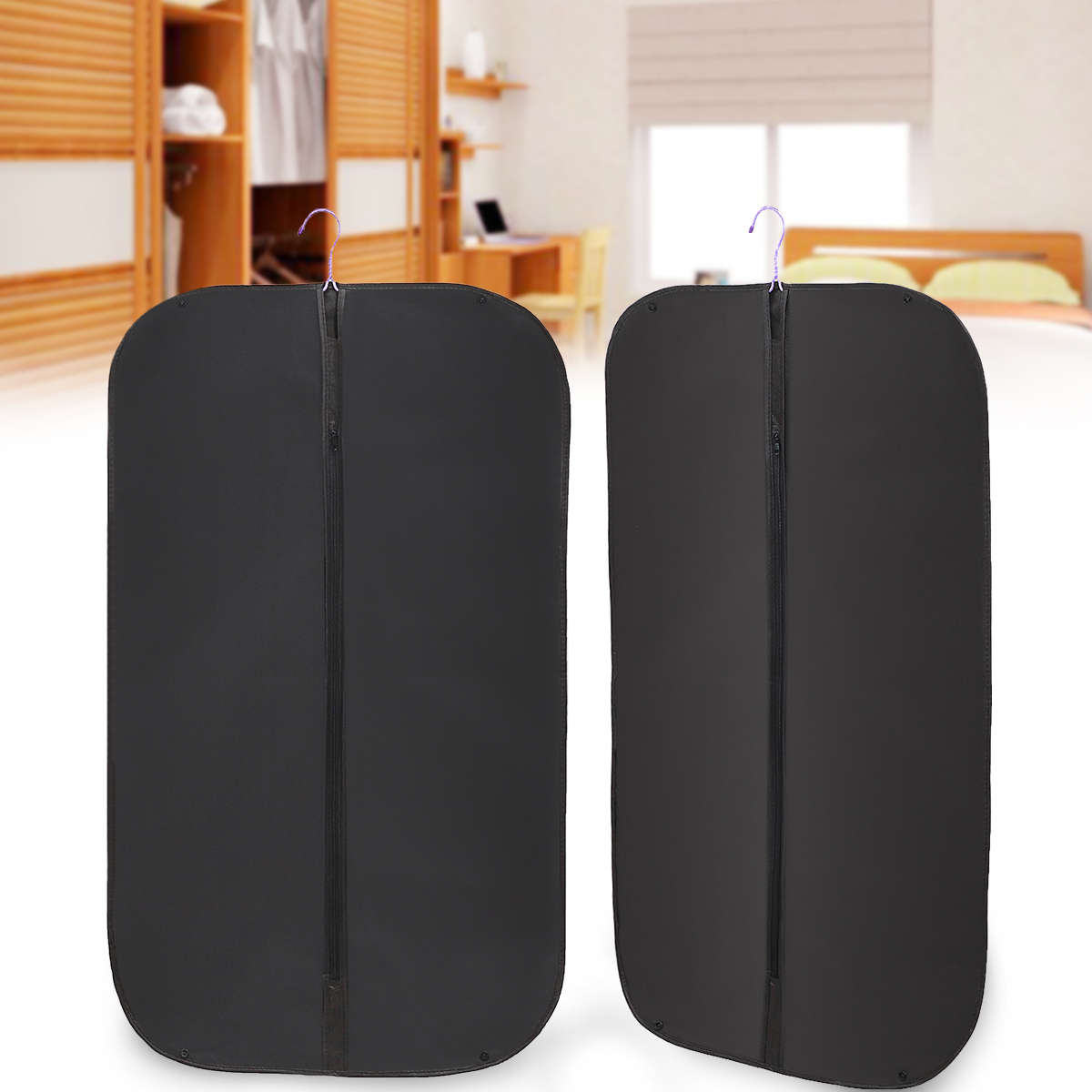 Black Suit Dress Coat Garment Storage Travel Carrier Bag Cover Hanger Protector Clothes Cover