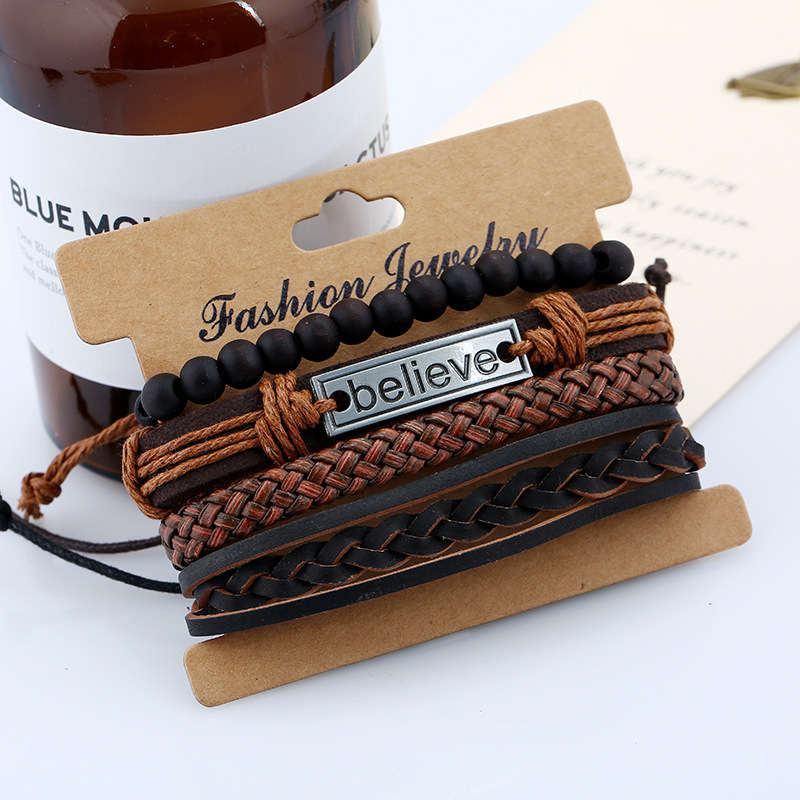 Vintage Leather Bracelet Believe Words Multilayer Bracelet