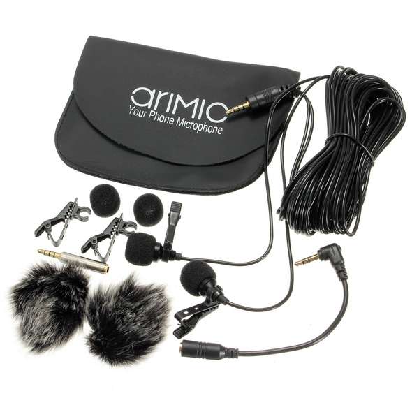 AriMic Dual-Head Clip on Lapel Microphone Recording Mic