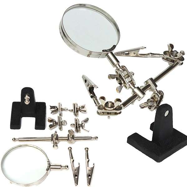 Hand Soldering Iron Stand Helping Clamp Magnifying Tool Auxiliary Clip Magnifier Station Holder