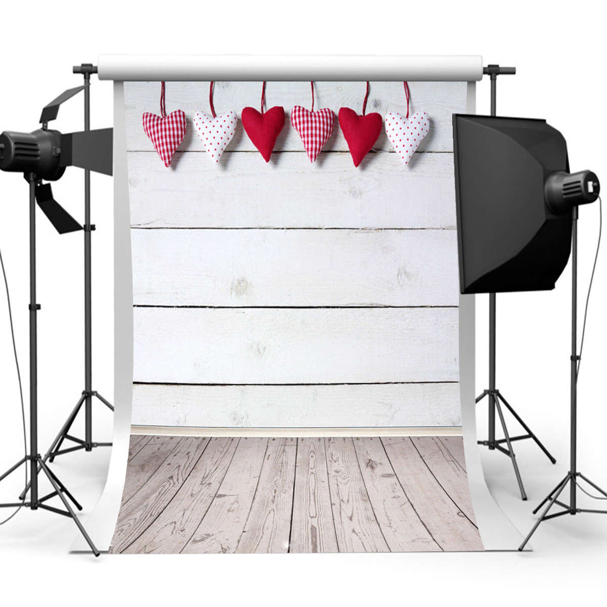5x7FT Vinyl Valentine`s Day Heart Wood Floor Photography Backdrop Background Studio Prop