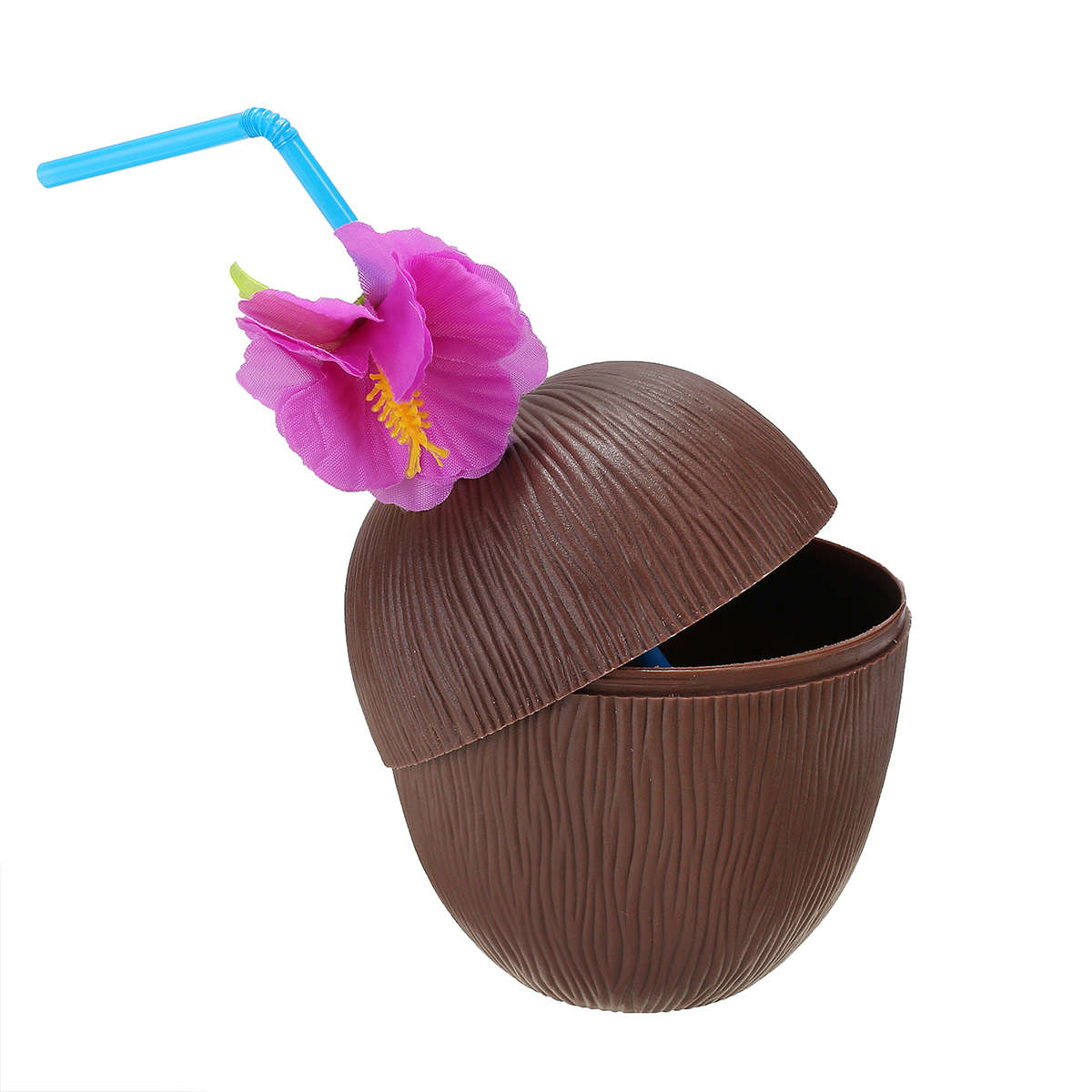 6Pcs Hawaiian Luau Hula Tropical Plastic Party Coconut Cup Drink & Straw Decoration    Drinking Stra