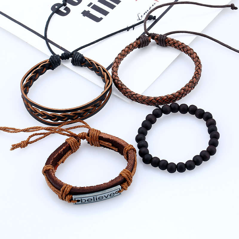 Vintage Leather Bracelet Believe Words Multilayer Bracelet