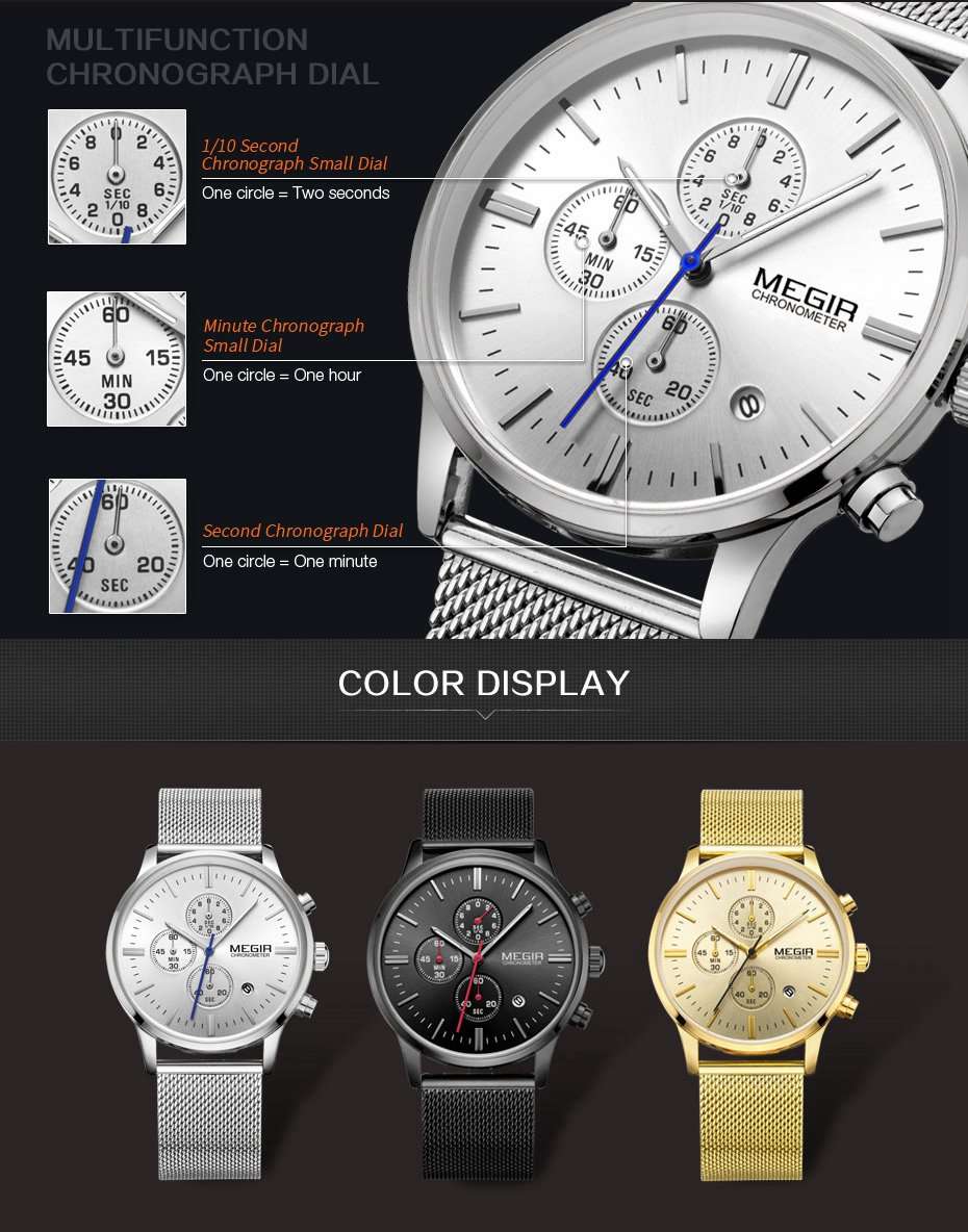 MEGIR 2011G Men Watch Luxury Ultra Slim Business Stainless Steel Strap Quartz Wrist Watch - 0.09kg