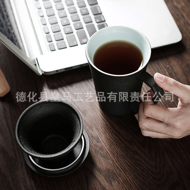 Ceramic Water Cup Tea Cup With Lid With Filter Household Cup Chinese Style Simple Office Cup Mug Se