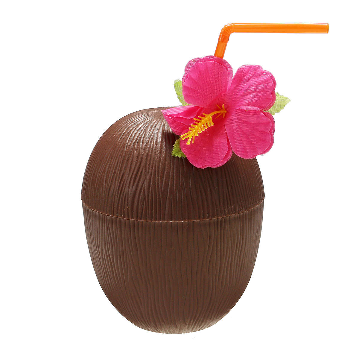 6Pcs Hawaiian Luau Hula Tropical Plastic Party Coconut Cup Drink & Straw Decoration    Drinking Stra