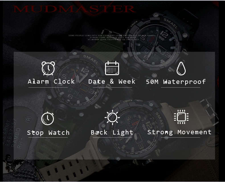 SMAEL 1545 Digital Watch Pure Color Band  Dual Display Waterproof Sport Analog Quartz Watch - 0.08kg