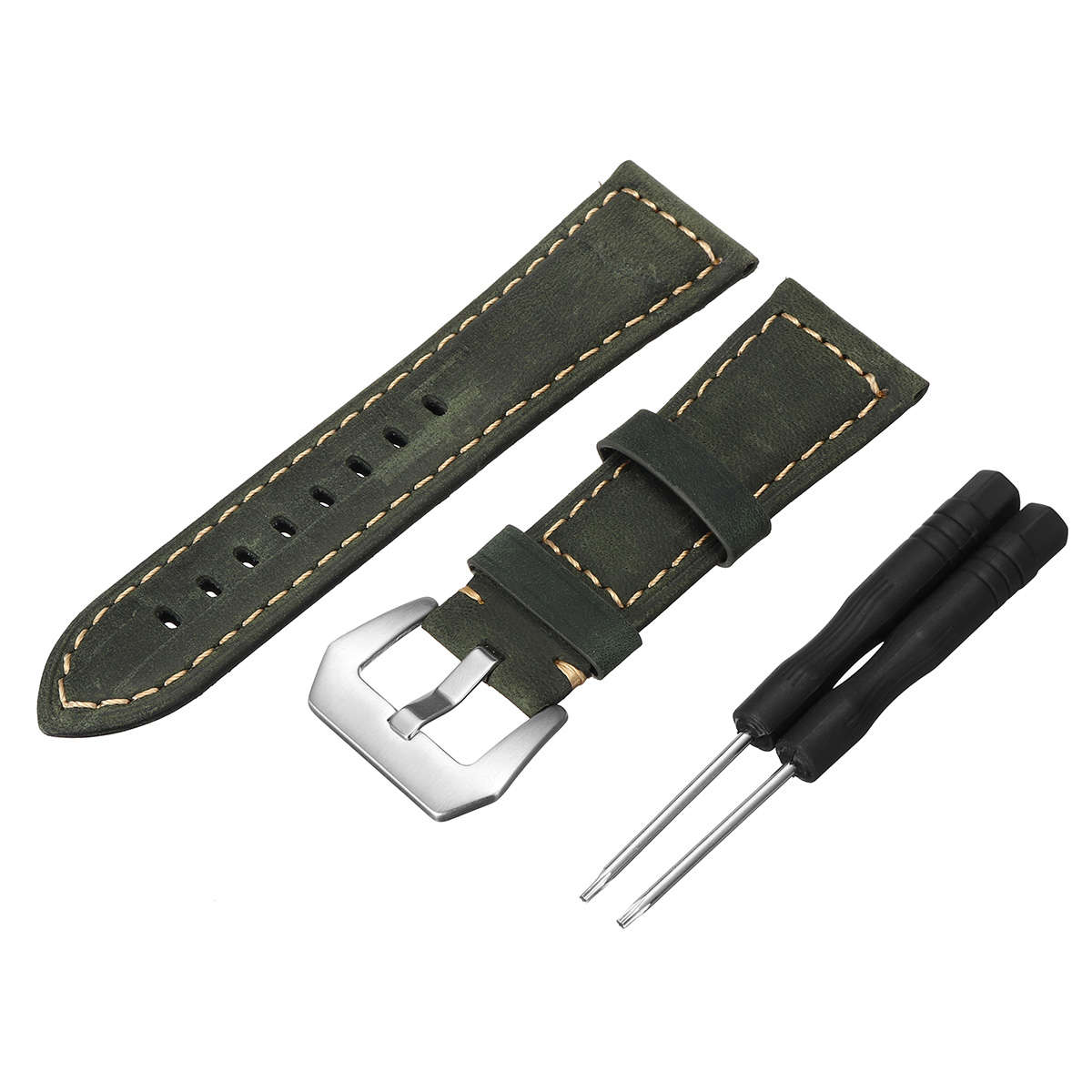 26mm Replacement Leather Wrist Watch Band Strap Belt Bracelet With Tools For ... (COLOR: BLUEBORDER)