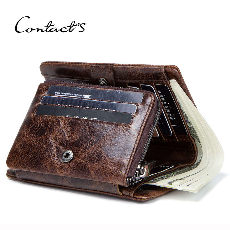 Men Genuine Leather Tri-fold Short Wallet Retro Wallet