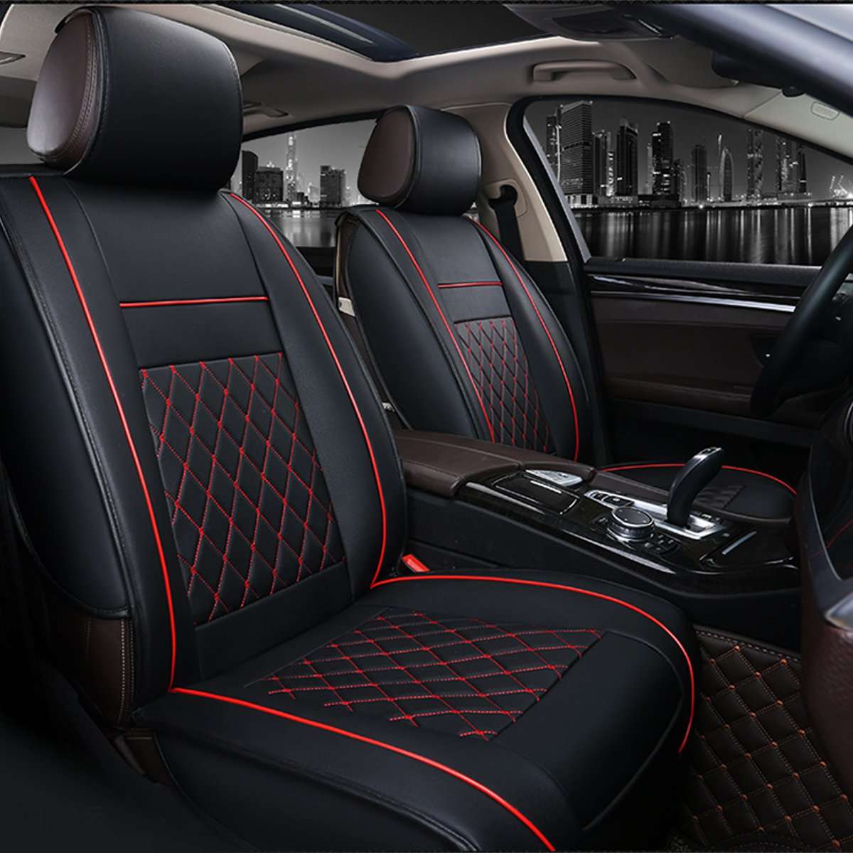 PU Leather Car Full Surround Seat Cover Cushion Protector Set Universal for 5 Seats Car