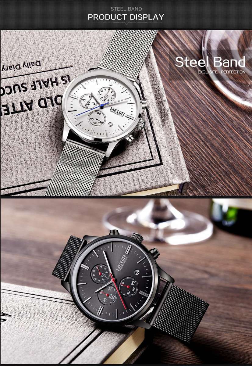 MEGIR 2011G Men Watch Luxury Ultra Slim Business Stainless Steel Strap Quartz Wrist Watch - 0.09kg