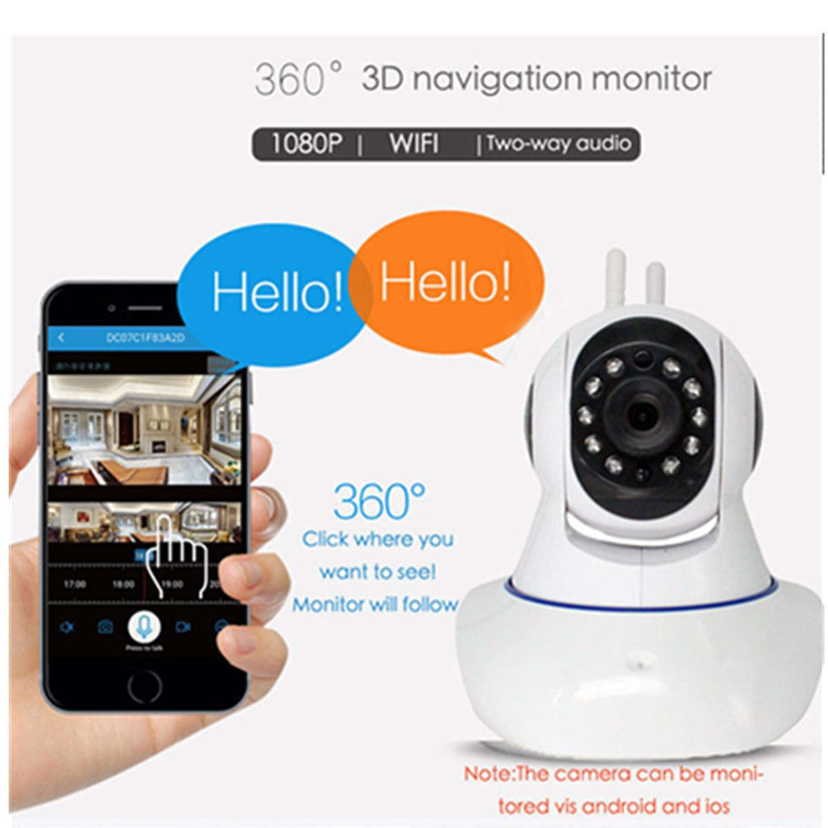 1080P 360 Panoramic Wireless Wifi Security IP Camera Monitor Night Vision CCTV - 0.35kg