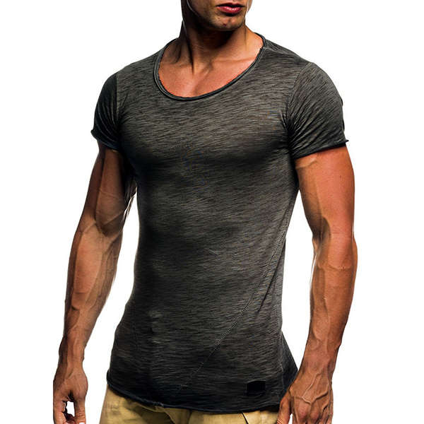 Summer Mens Breathable Solid Color Short Sleeve Tops (COLOR: DARKGRAY | SIZE: L)