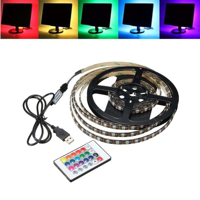 1M 2M 3M 4M Waterproof 5050 RGB LED USB Strip Light TV Backlilghting Kit + 24Key Remote (LENGTH: 2M)