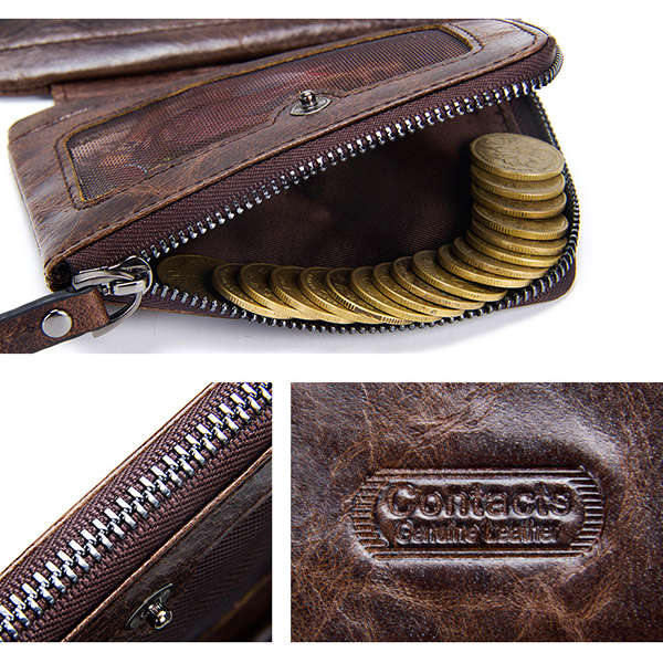 Men Genuine Leather Tri-fold Short Wallet Retro Wallet