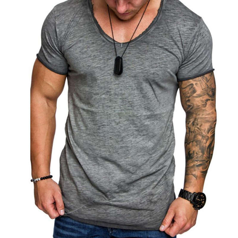 Men`s Cotton Slim Short Sleeve Casual T-shirts (COLOR: GREY | SIZE: L)