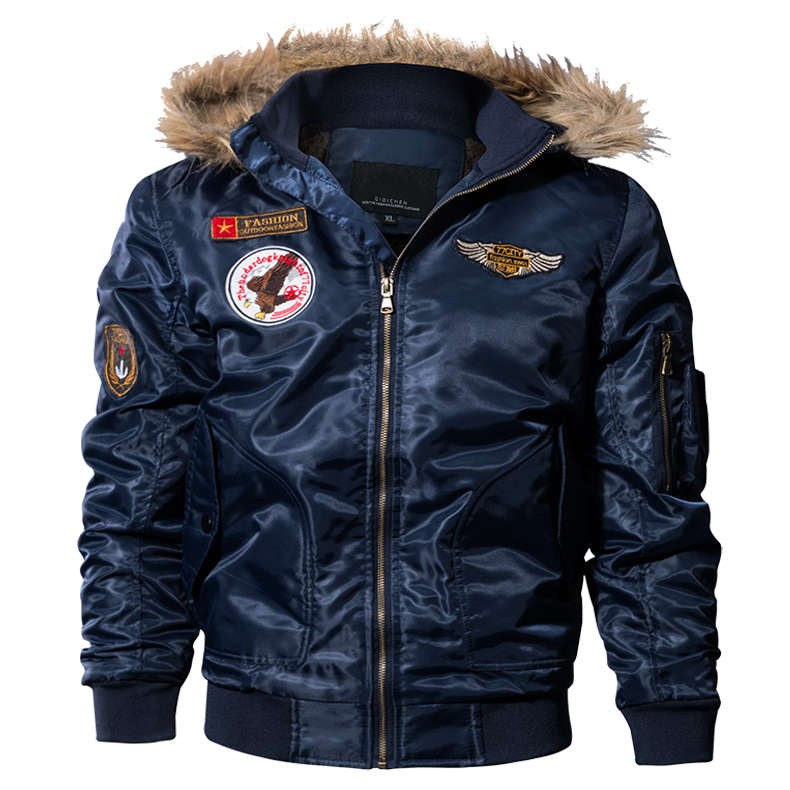 Pilot Bomber Jacket Army Military Flight Motorcycle Jackets (COLOR: BLUE | SIZE: L)