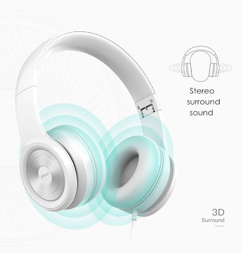 Picun Wired Headphone 3.5mm Stereo HIFI Noise Cancelling Gaming Handsfree Headset Earphone With Mic