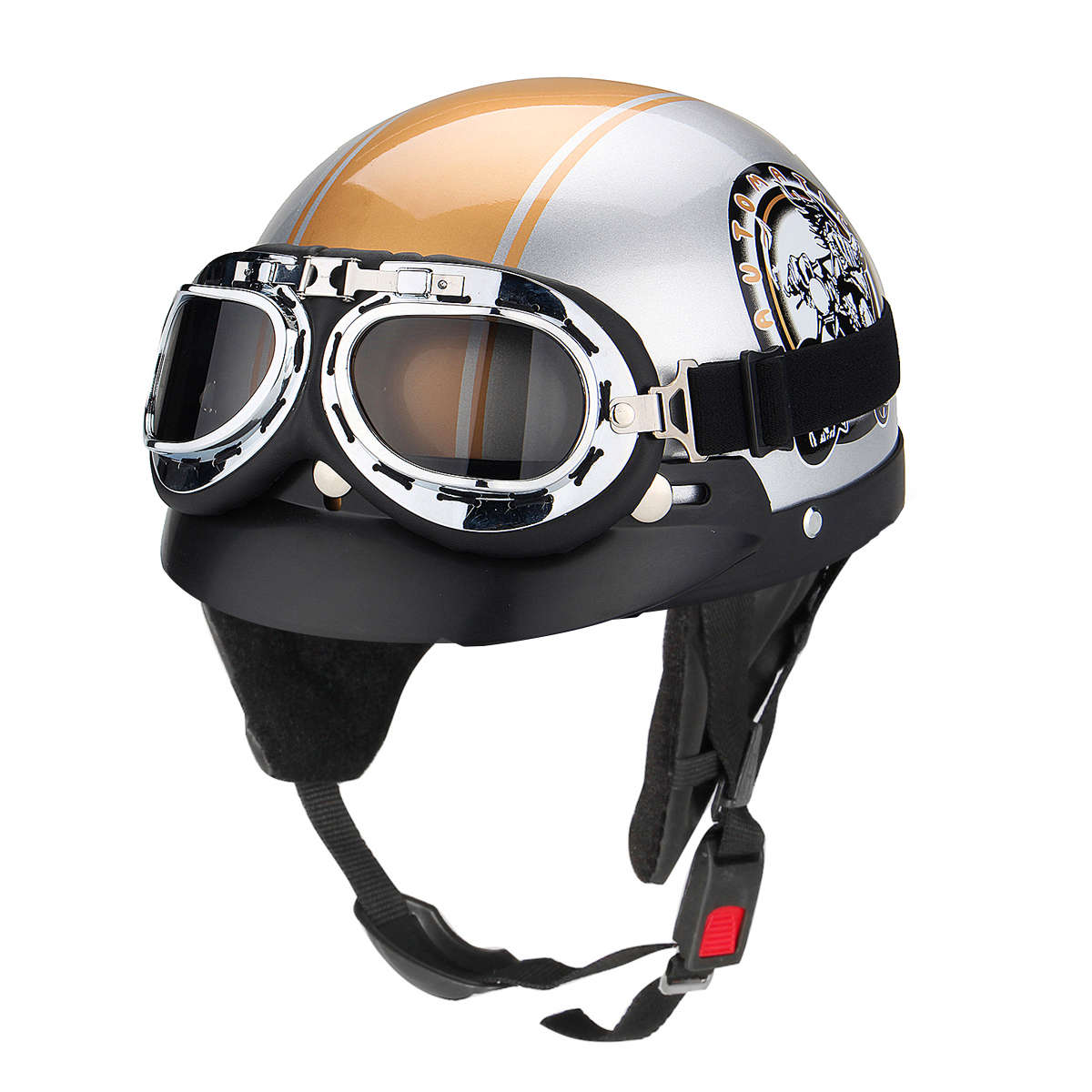 Motorcycle Open Face Safety Helmet With Sun Visor+Goggles 3 Button