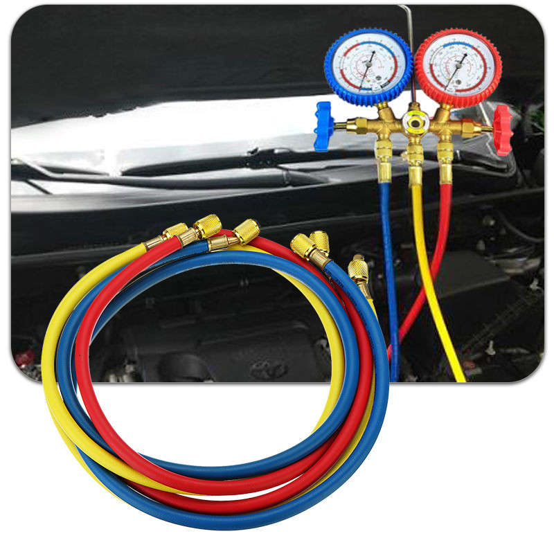 3pcs Car Air Conditioning Refrigerant Recharge Gas Pressure Gauge Hose Valve