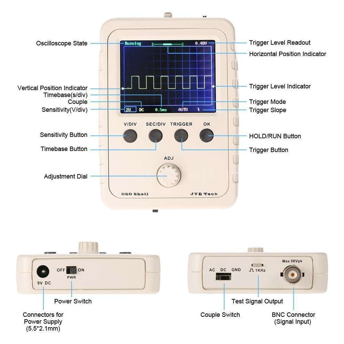 Original JYETech Assembled DSO-SHELL DSO150 Digital Oscilloscope Module 9V - 0.20kg