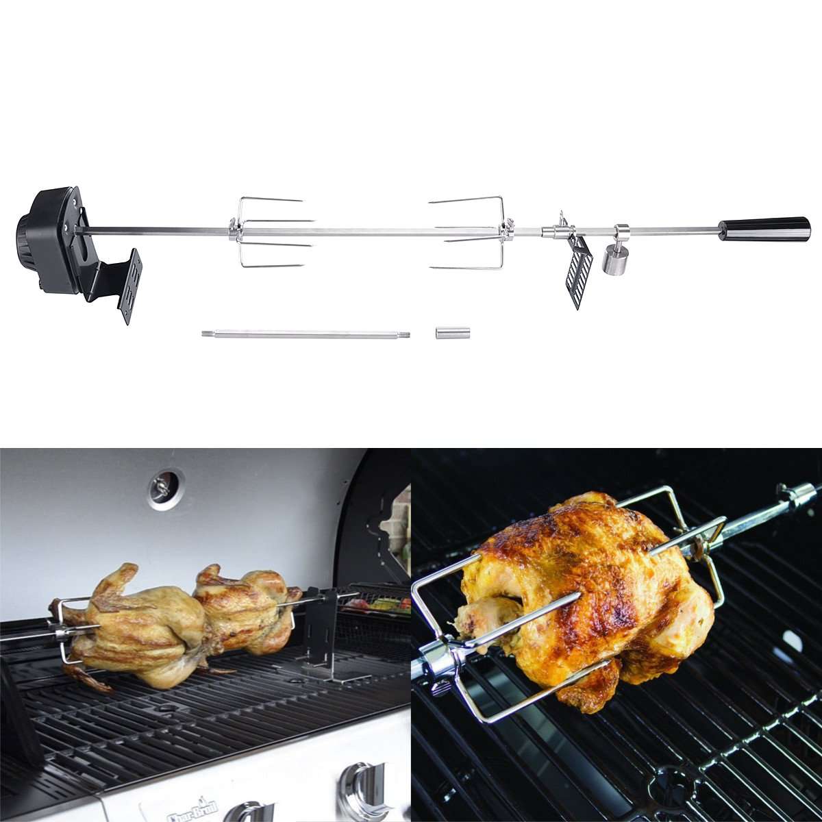 4W Stainless Steel Grill Rotisserie Spit Roaster Rod Camping Charcoal BBQ Kits (PLUG: AUPLUG)