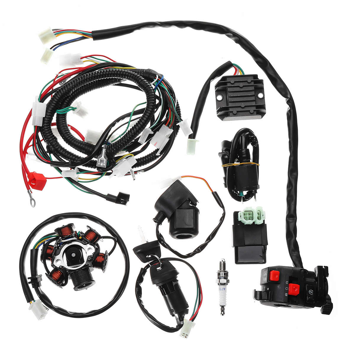 Full Electrics Wiring Harness Loom CDI Coil For GY6 150CC ATV Quad Go Kart Buggy
