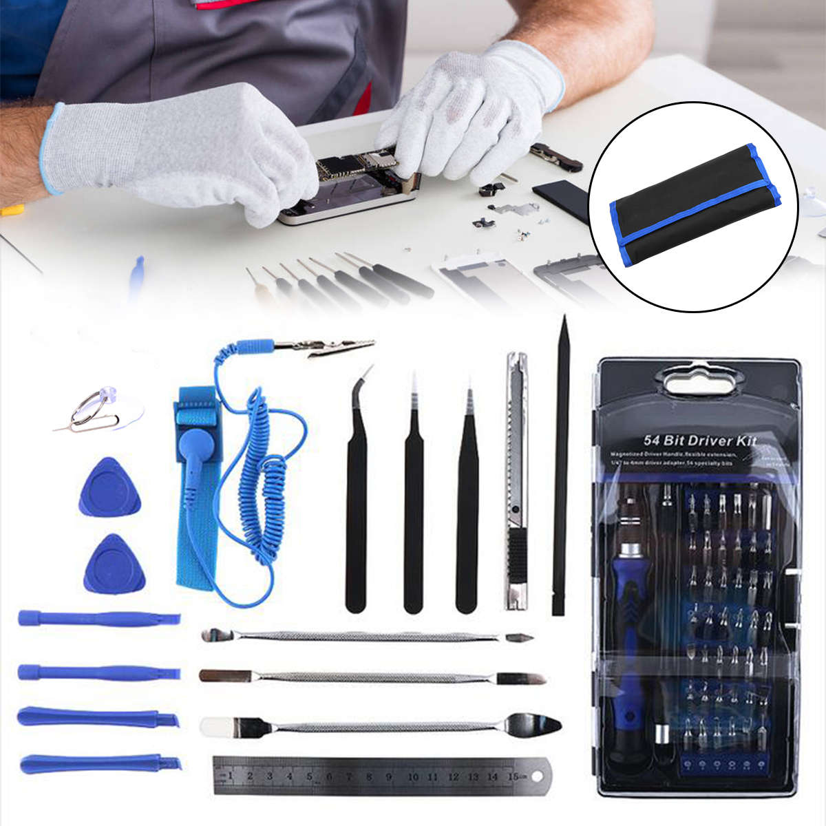 75 in 1 Screwdriver Socket Bit Set Kit + PC Phone Repair Opening Tool Kit Ruler Tongs Tweezers Remov