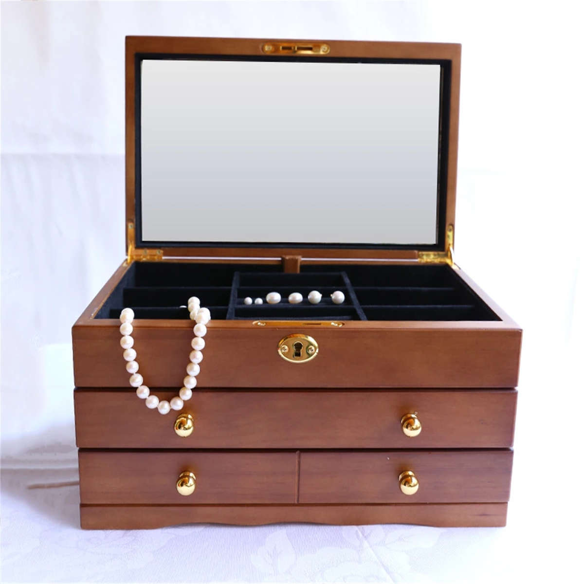 Luxury 3 Layers Wooden Jewelry Box Bracelet Necklace Ring Storage Case Display Holder