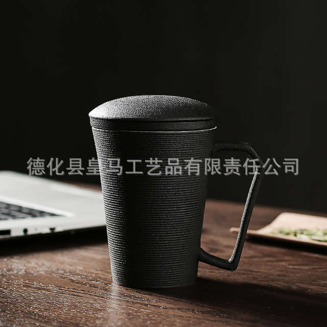 Ceramic Water Cup Tea Cup With Lid With Filter Household Cup Chinese Style Simple Office Cup Mug Se