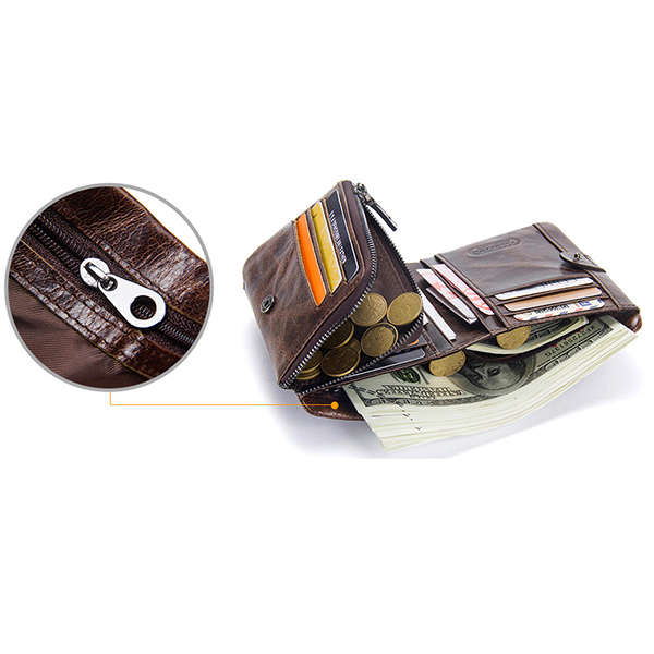 Men Genuine Leather Tri-fold Short Wallet Retro Wallet