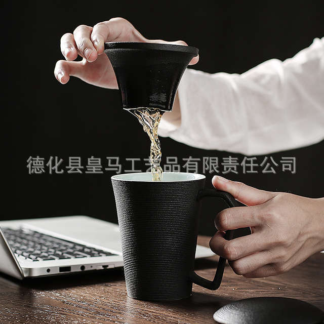 Ceramic Water Cup Tea Cup With Lid With Filter Household Cup Chinese Style Simple Office Cup Mug Se
