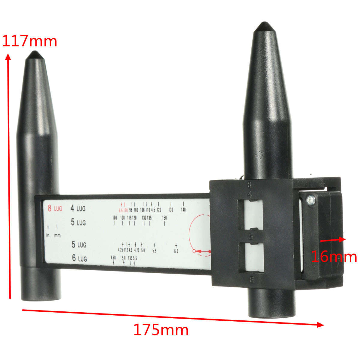 8 Lug Wheel Bolt Pattern Gauge Tool Quick Measuring Measurement Black