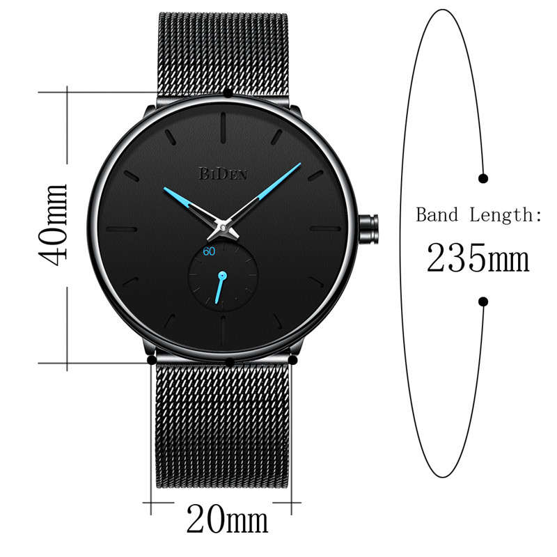 Biden 0124 Ultra Thin Casual Style Men Wrist Watch Mesh Stainless Steel Strap Quartz Watches -