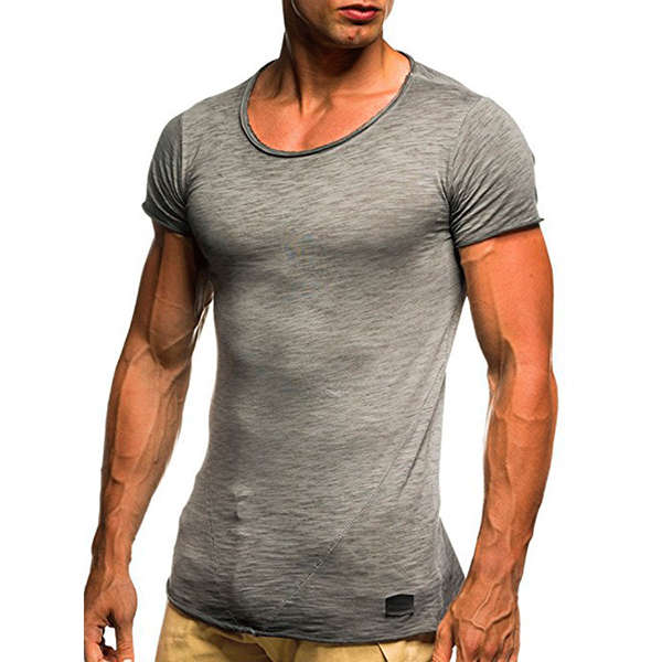 Summer Mens Breathable Solid Color Short Sleeve Tops (COLOR: LIGHTGRAY | SIZE: M)