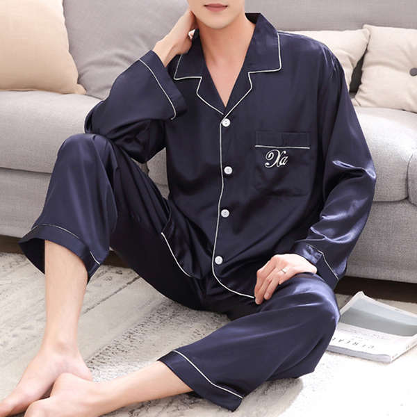 Lovers Silk Pajamas Long-sleeved Trousers Home Sleepwear Suit (COLOR: 01 | SIZE: XL)