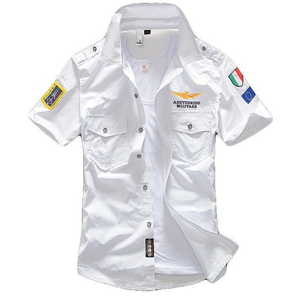 ASSTSERIES Embroidery Epaulets Military Men Work Shirts (COLOR: WHITE | SIZE: L)
