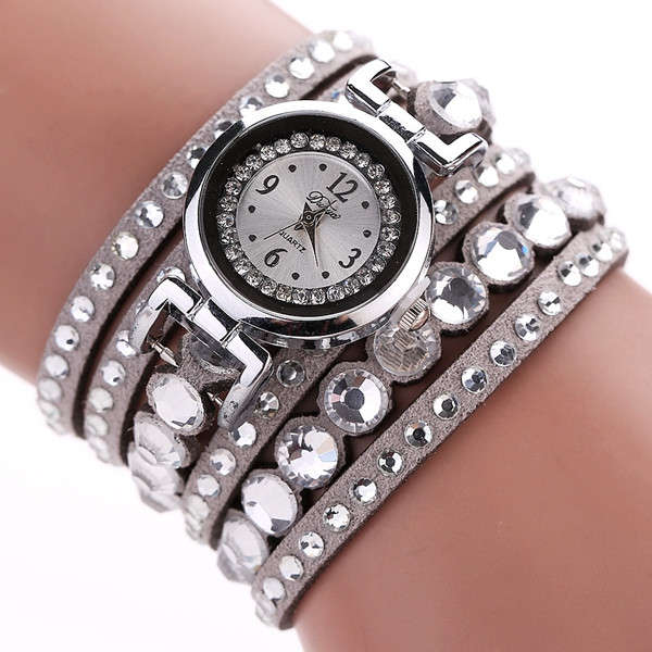 DUOYA Fashion Ladies Folk Custom Style Bracelet Watch Rhinestones Strap Elegant Wom... (COLOR: GREY)