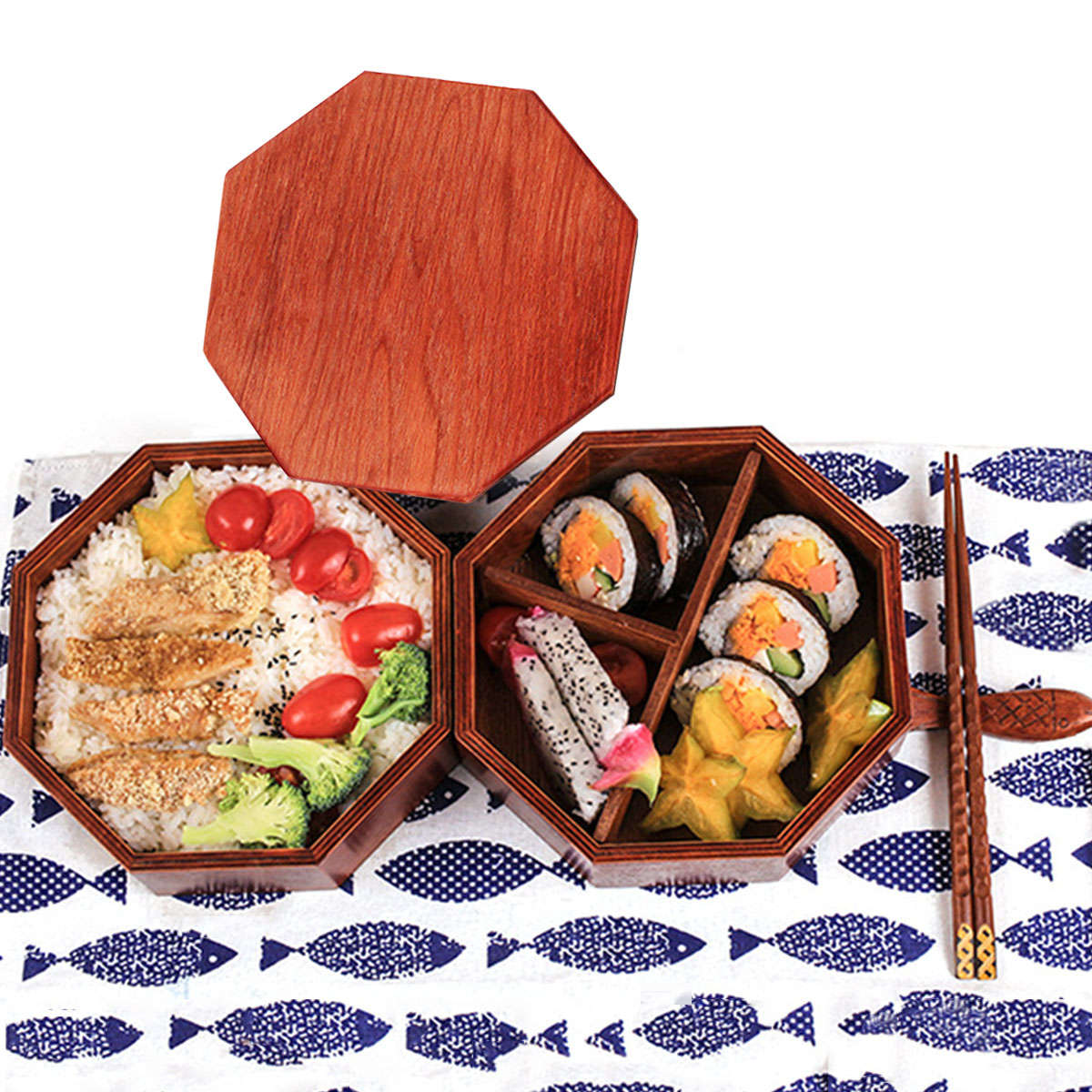 Oktagon Doppellagig Japanisch Holz Isolierung Lunchbox Holz Bento Box Lunch Box