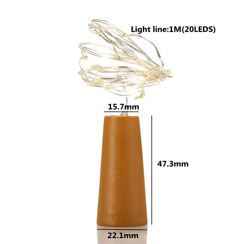 Battery Powered 1M 20LEDs Cork Shaped Silver LED Starry Light Wine Bottle Lamp For Party - 0.02kg