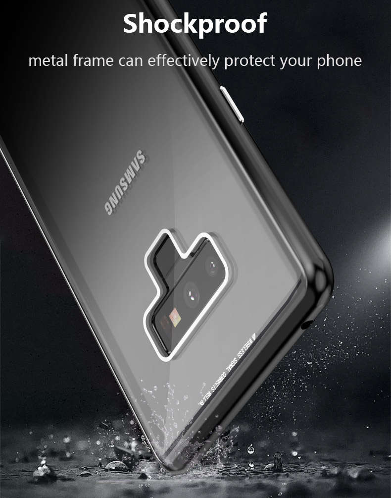 Luphie Magnetic Adsorption Aluminum Tempered Glass Protective Case For Samsung Galaxy Note 9 -