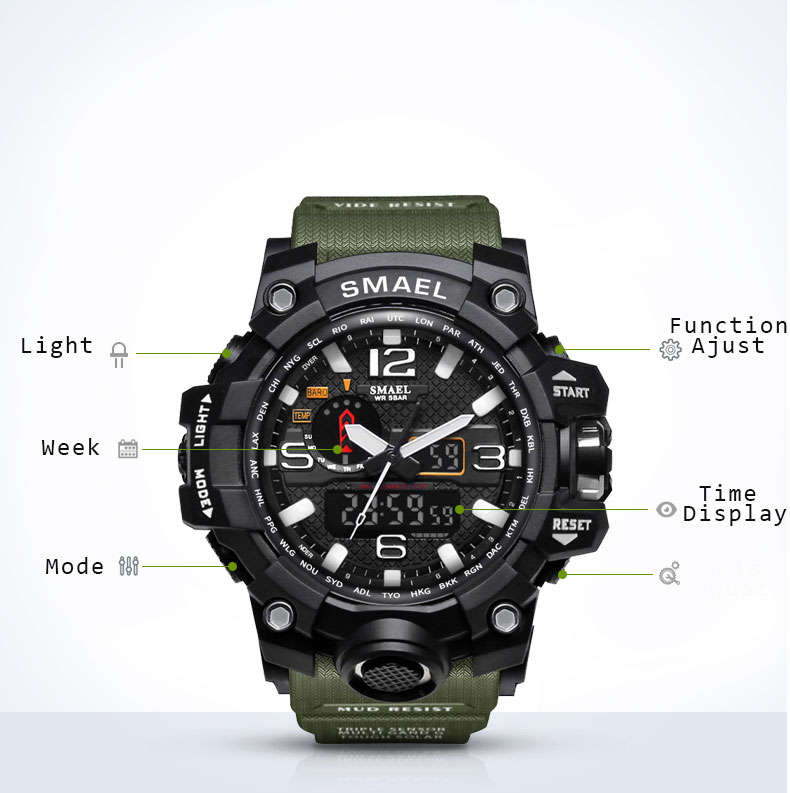 SMAEL 1545 Digital Watch Pure Color Band  Dual Display Waterproof Sport Analog Quartz Watch - 0.08kg