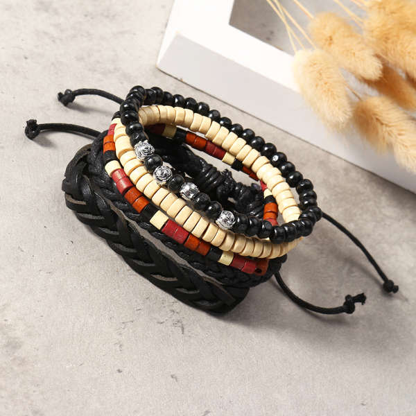 Vintage Leather Bracelet Weave Braided Multilayer Adjustable