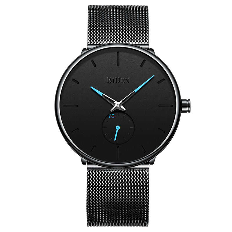 Biden 0124 Ultra Thin Casual Style Men Wrist Watch Mesh Stainless Steel Strap Quartz Watches -